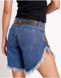 ONE TEASPOON - Gold Mine Frankies Long Length Denim Shorts