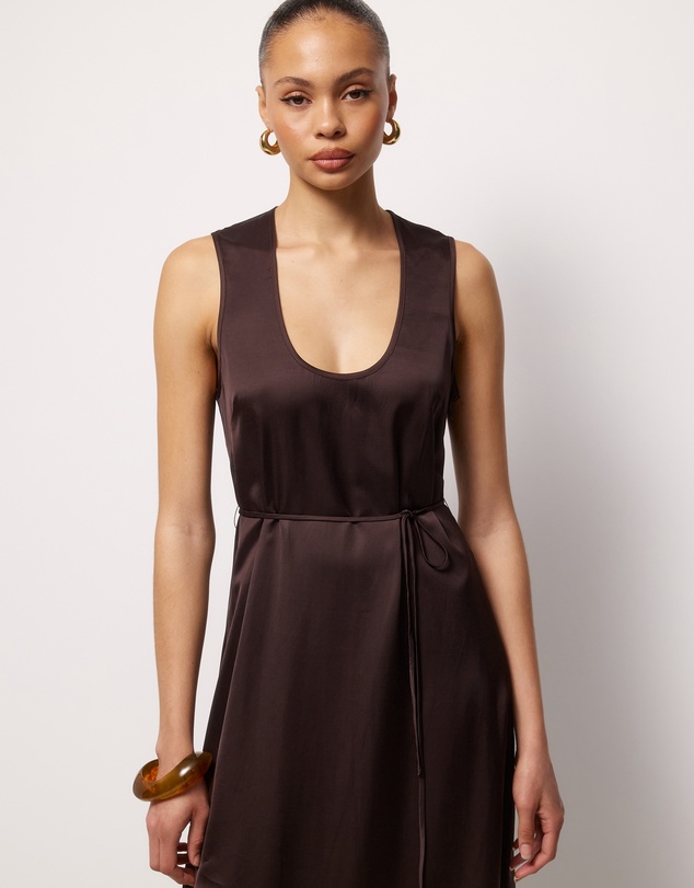 AERE - Sable Satin U Neck Midi Dress