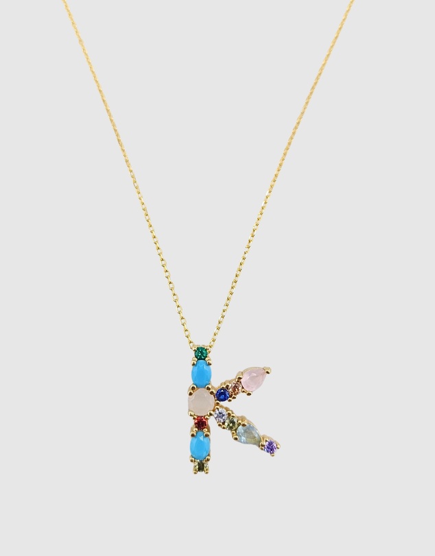 Izoa - Alphabet Letter Semi Precious Stone K Necklace