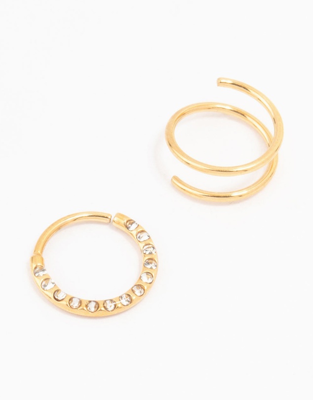 Lovisa - Gold Plated Cubic Zirconia And Spiral Nose 2-Pack