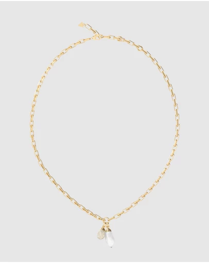 GUESS - GUESS Gold-Tone Ladies Pearly Charm Necklace
