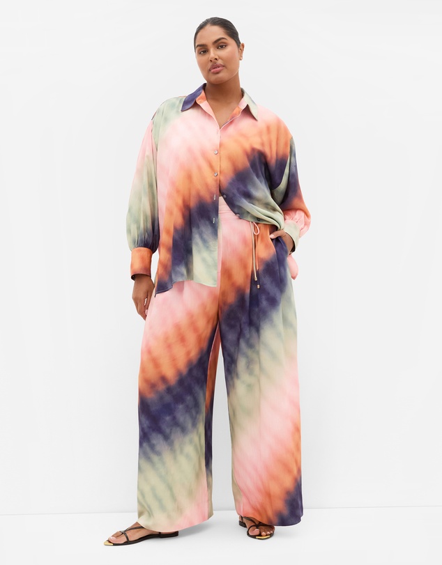 City Chic - Plus size Sunset Ombre Print Wide Leg Pant - peach