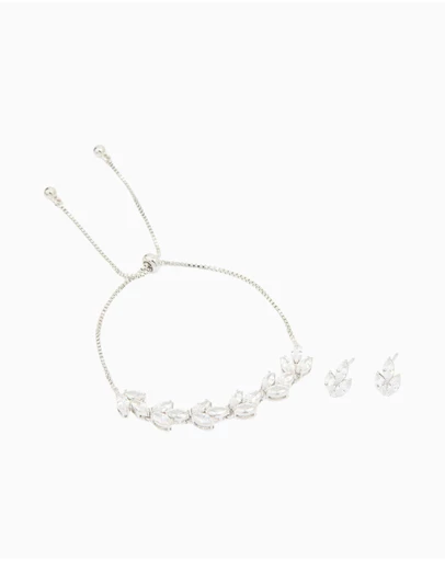 Lovisa - Silver Diamante Vine Toggle Bracelet & Earrings Set