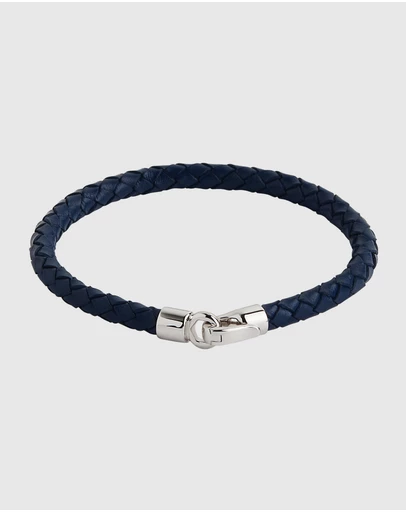 Najo - Mariner Navy Leather & Steel Bracelet (21cm)