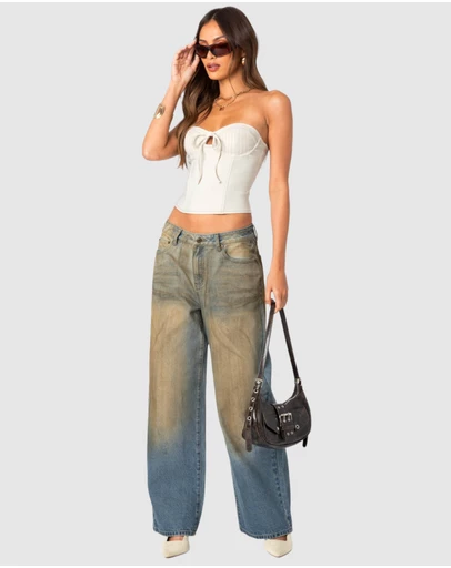 EDIKTED - Muddy Washed Low Rise Jeans