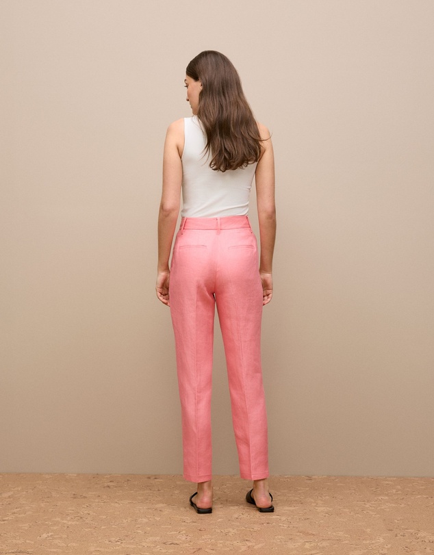 Trenery - Linen Tapered Leg Pant in Pink Peony