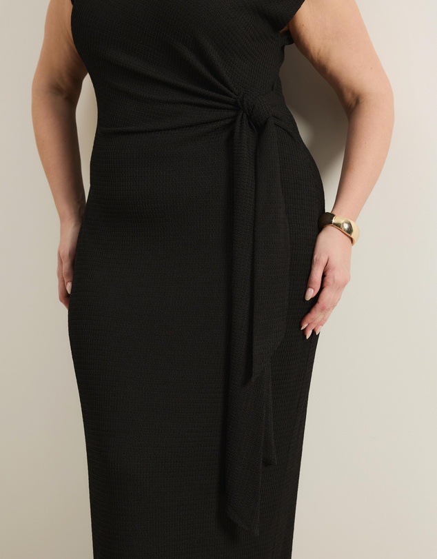 Atmos&Here Curvy - Isalie Textured Jersey Tie Midi Dress