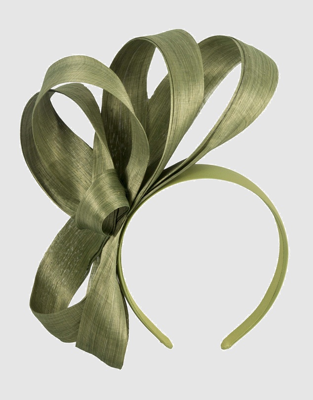 Fillies Collection - Olive Silk Abaca Loops Racing Fascinator
