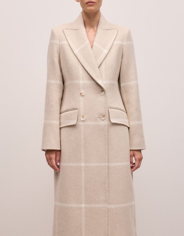Trenery - Italian Wool Blend Check Coat in Stone