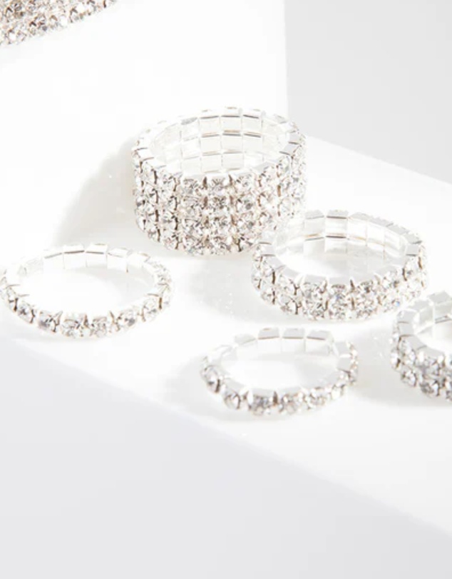 Lovisa - Silver Diamante Cupchain Bracelet & Ring Set