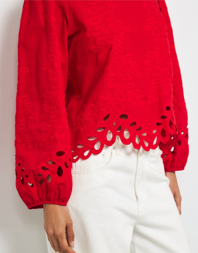 AERE - Embroidered Linen Blend Top