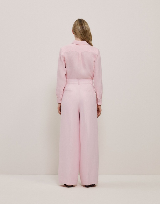 Trenery - Linen Herringbone Pleat Front Pant in Blossom Pink