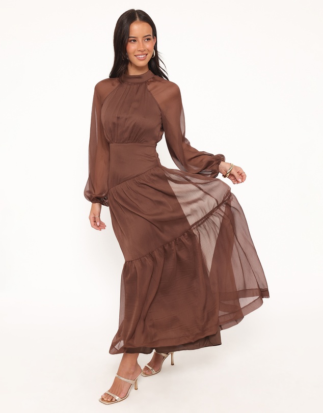 Petal & Pup - Julip Sheer Long Sleeve Maxi Dress - Brown