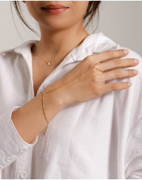 Elli Jewelry - Bracelet Hand Chain Figaro with Crystals in 925 Sterling Silver Gold Plated