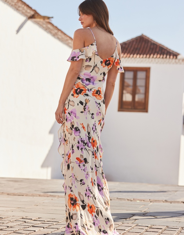 Sosandar - Cold Shoulder Ruffle Maxi Dress