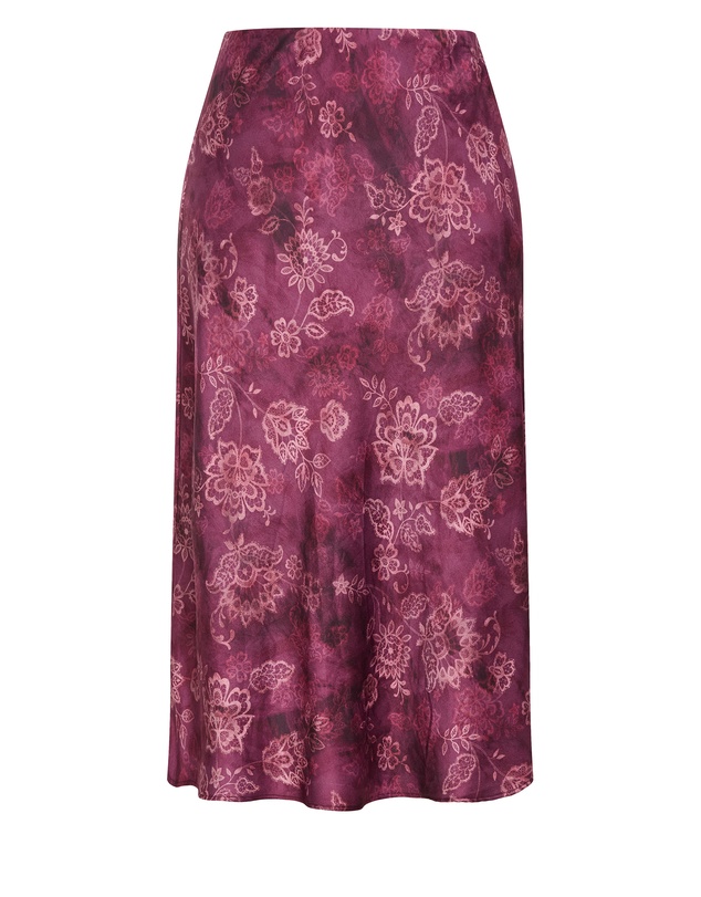City Chic - Plus size Miranda Lace Print Midi Skirt - mulberry