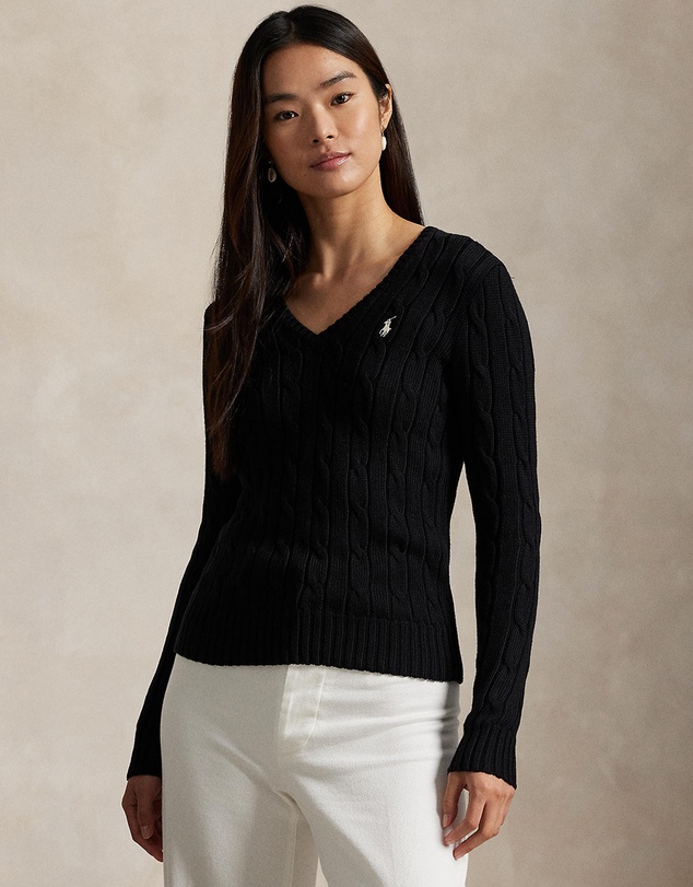 Polo Ralph Lauren - Cable-Knit Cotton V-Neck Sweater