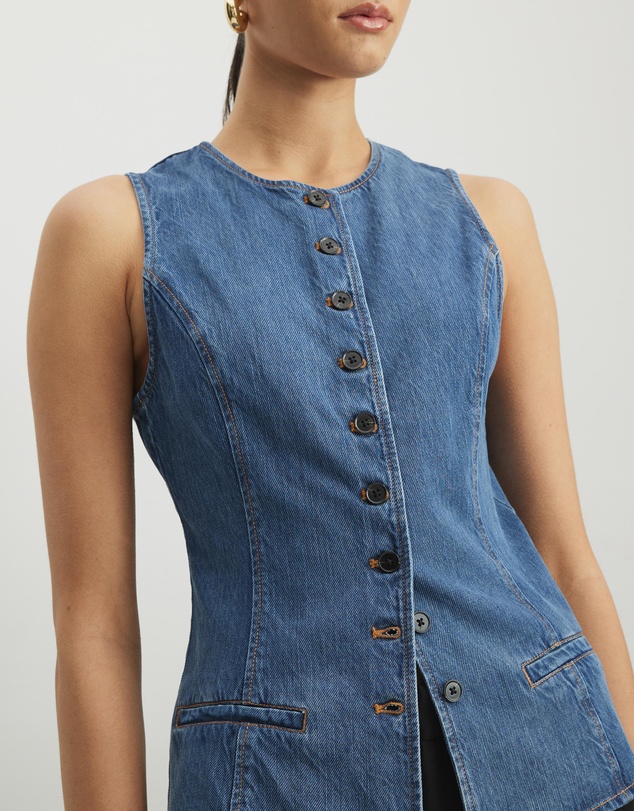 AERE - Margot Button Front Denim Vest