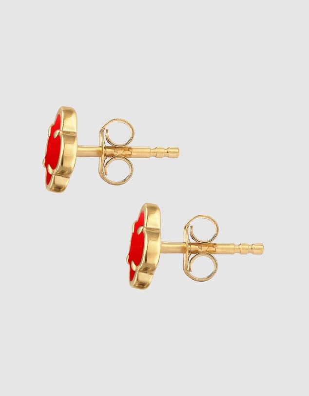 Elli Jewelry - Red Enamel Cloverleaf Stud Earrings in Gold-Plated 925 Silver
