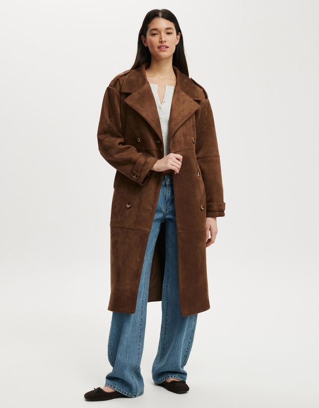 Cotton On - Faux Suede Trench Coat