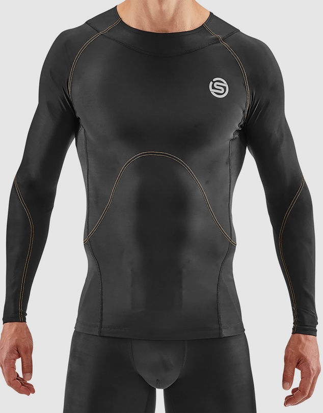 SKINS - SKINS Compression Men's Series-3 Clothing 400 Long Sleeve Top Black/Yellow