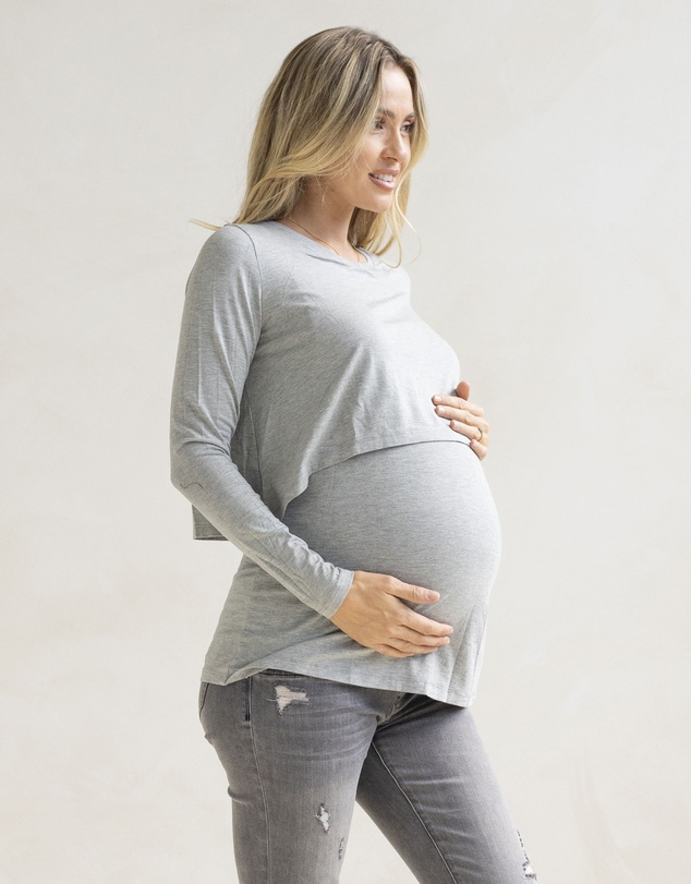 Angel Maternity - Leonie Maternity/ Nursing Flip Panel Top in Grey