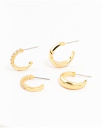 Lovisa - Gold Plated Cubic Zirconia Hoop Earrings 2-Pack