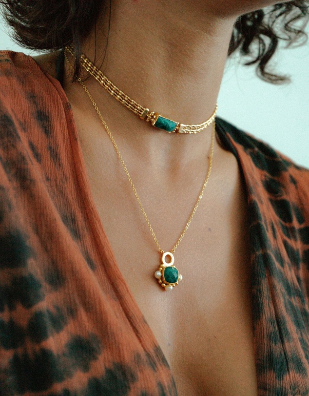 Ottoman Hands - Esther Emerald and Pearl Pendant Necklace