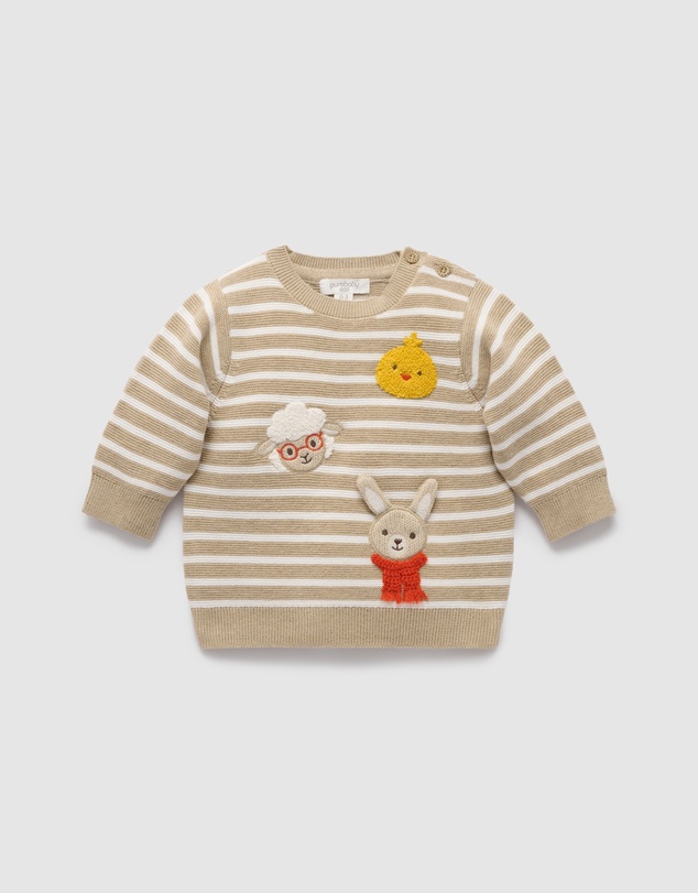Purebaby - Stripe Bunny Friends Knit Jumper -Kids-Babies