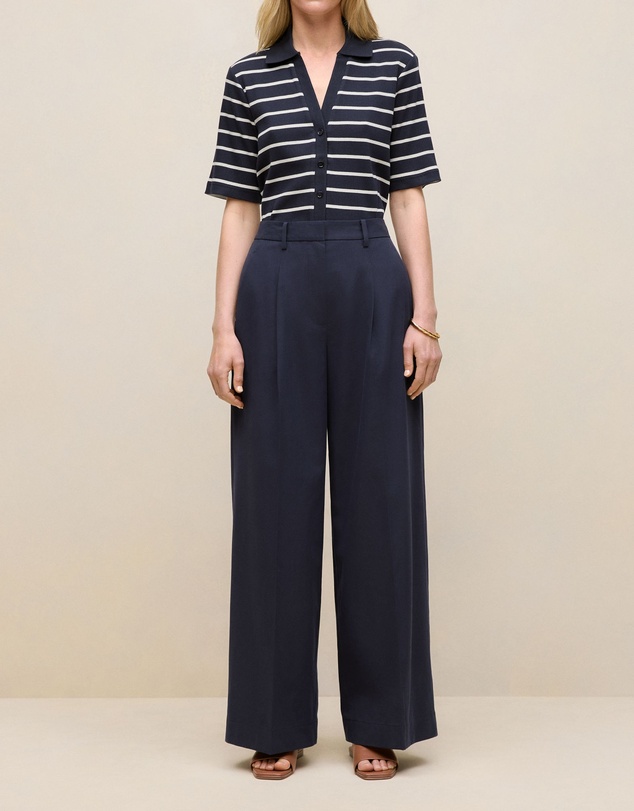 Trenery - Cotton Blend Tailored Wide Leg Pant in Night Sky