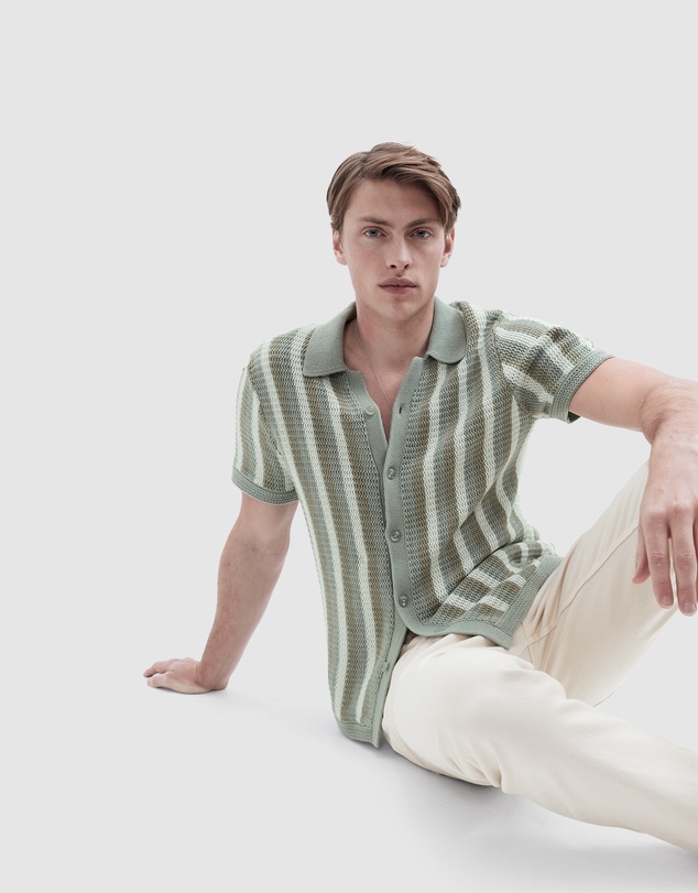 UNISON - Stripe Crochet Button Thru Knit