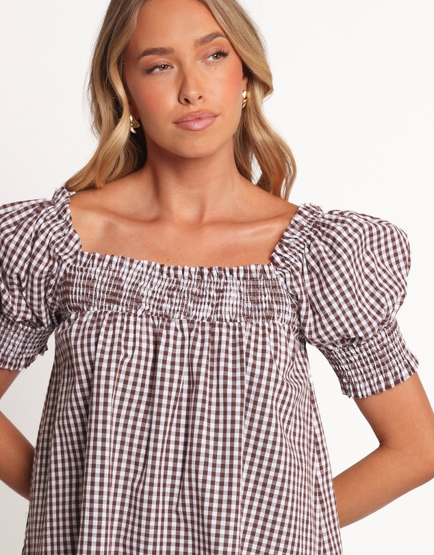 Petal & Pup - Kennedy Smock Mini Dress - Chocolate Gingham