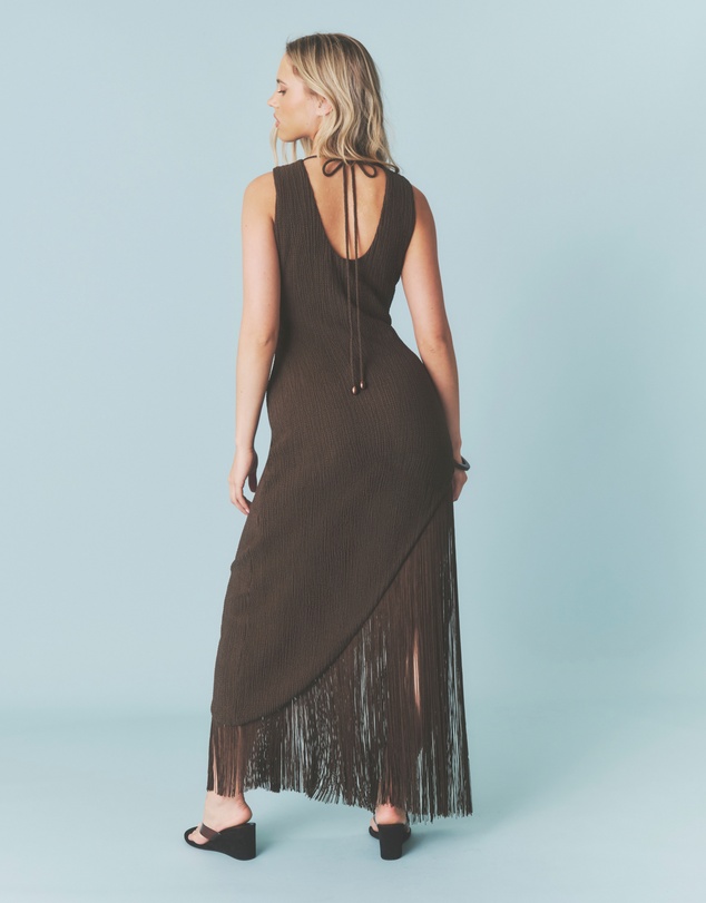Six Stories - Fringe Asymmetrical Maxi Dress