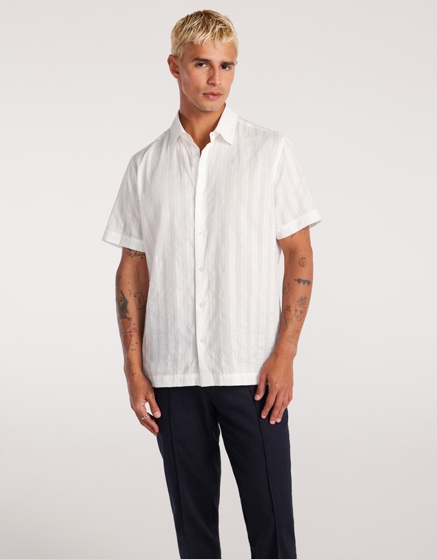 Calibre - Sheer Striped Short Sleeve Shirt White