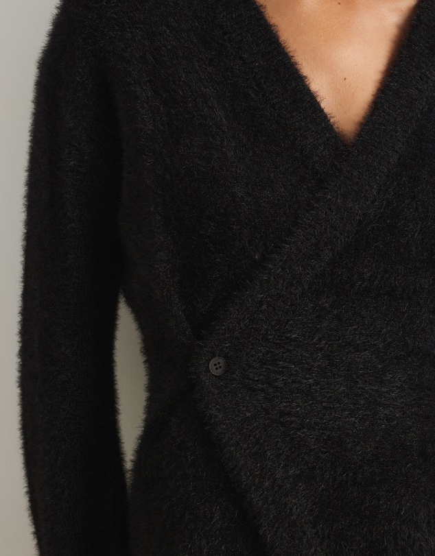 Atmos&Here - Cara Asymmetric Buttoned Knit Cardigan