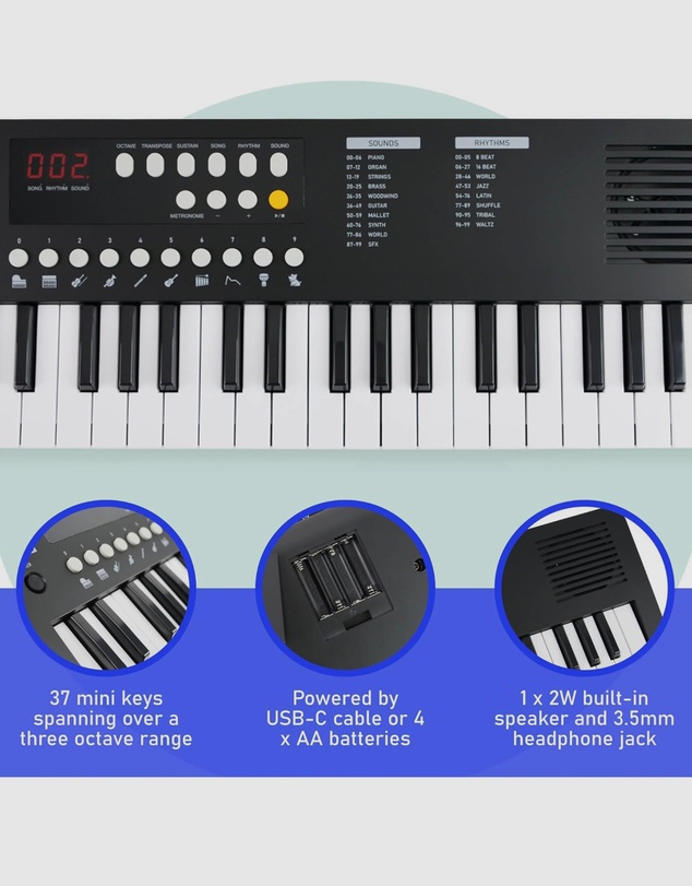 iWorld - Axus Mini Keyboard 37 Key Keyboard - Black
