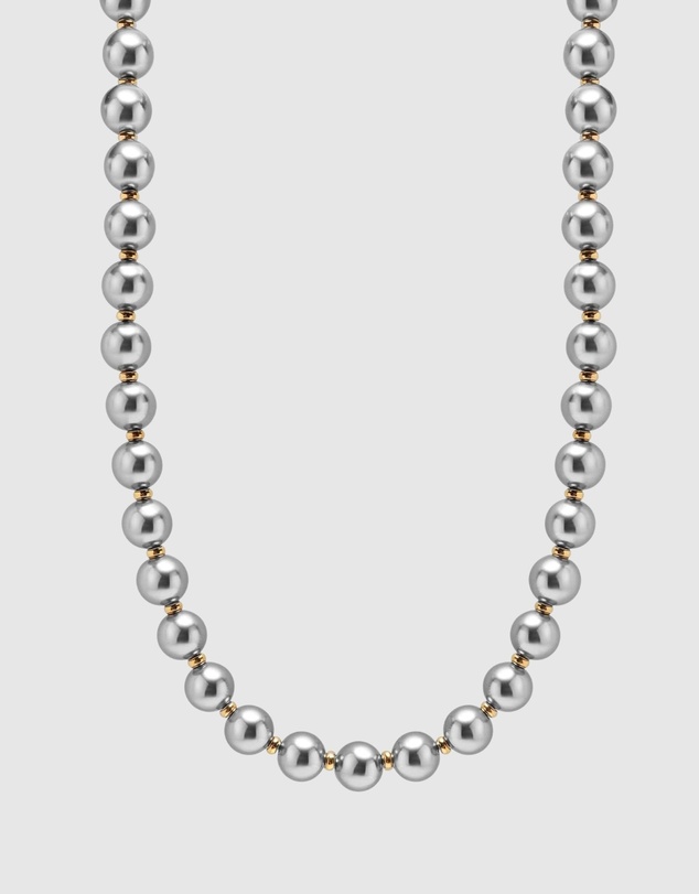 Nialaya Jewellery - 10mm Metallic Pearl Necklace with Gold