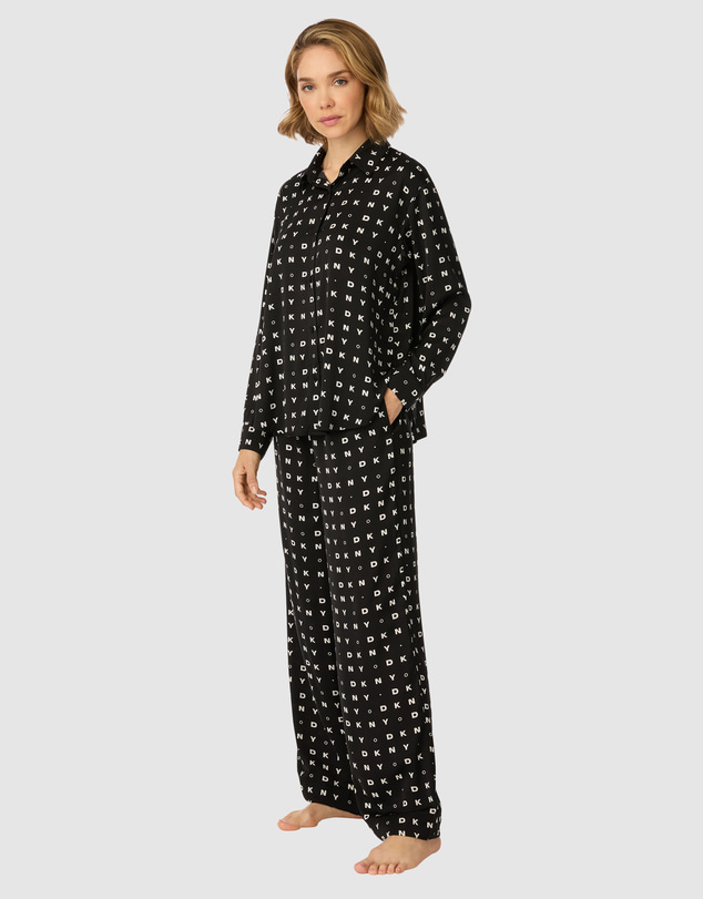 DKNY - Satin Button-Up Long Sleeve Long Pyjama Set