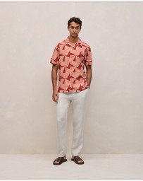 Trenery - Escher Camp Collar Shirt in Crimson