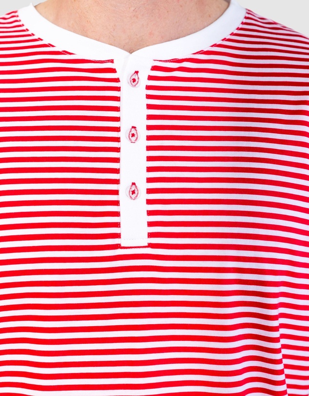 Sant And Abel - Men's Jersey Red Stripe Henley Top
