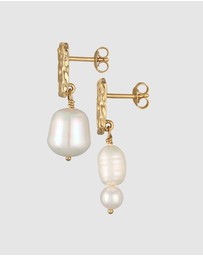 Elli Jewelry - Earrings Stud Organic Style Baroque with Freshwater Pearls in 925 Sterling Silver Gold Plated