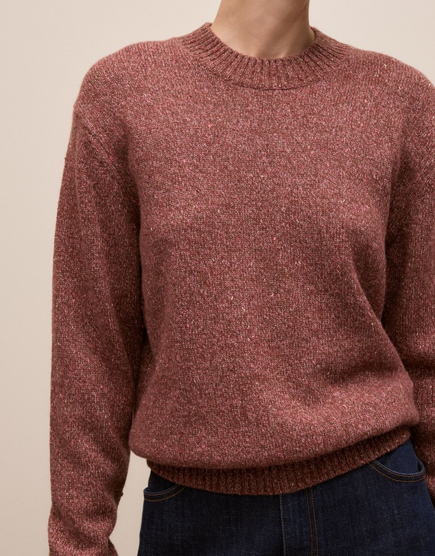 Trenery - Wool Cashmere Sparkle Crew in Red Mahogany