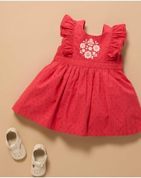 Purebaby - Red Embroidered Dress -Kids-Babies