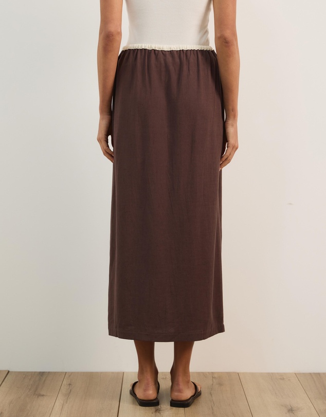 Atmos&Here - Jade Linen Blend Contrast Midi Skirt