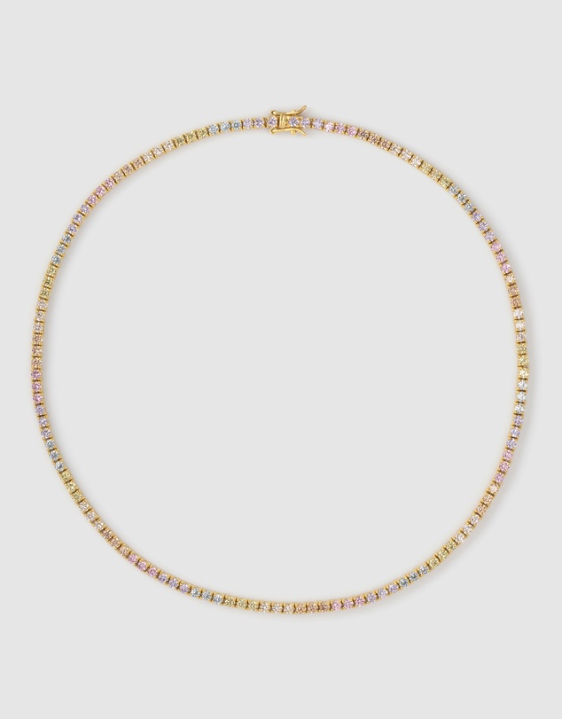 Wanderlust + Co - Pave 14K Gold Vermeil Rainbow Tennis Necklace