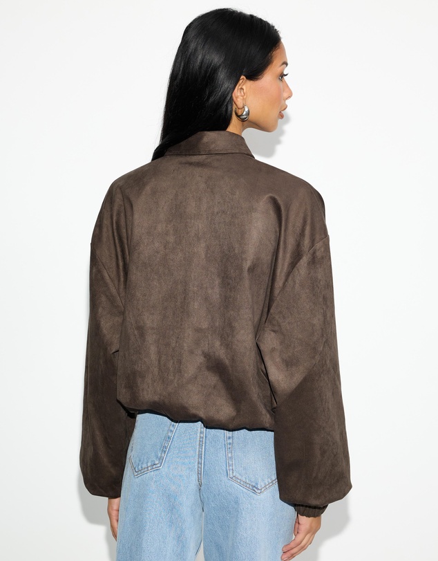 Dazie - Hailey Faux Suede Bomber Jacket