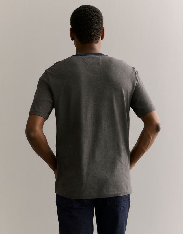 Trenery - Cotton Jacquard Contrast Collar T-shirt in Navy