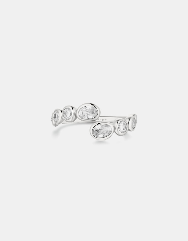 Ania Haie - Silver Organic Pebble Spiral Bezel Adjustable Ring
