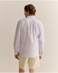 Trenery - Regular Fit Cotton Seersucker Stripe Shirt in Wedgewood Blue