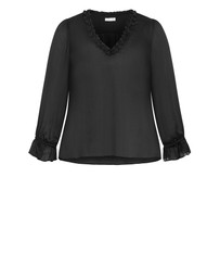 City Chic - Plus size Maia Ruffle V Neck Top - black